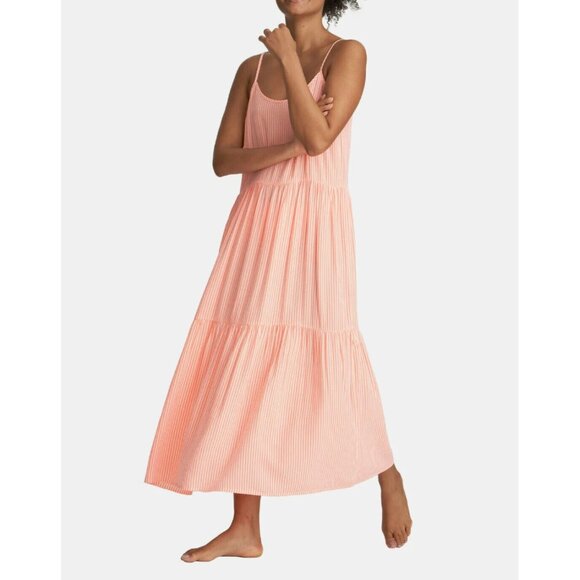 Mary Jo Swim Isaura Spritz Dress Orange Stripe Size M Boho Beach Coastal Tiered - Picture 2 of 13